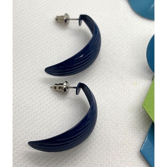 Vintage Lot of 4 Pairs Blue Green Pierced Earrings 80s 90s Geometric Statement - Picture 5 of 13